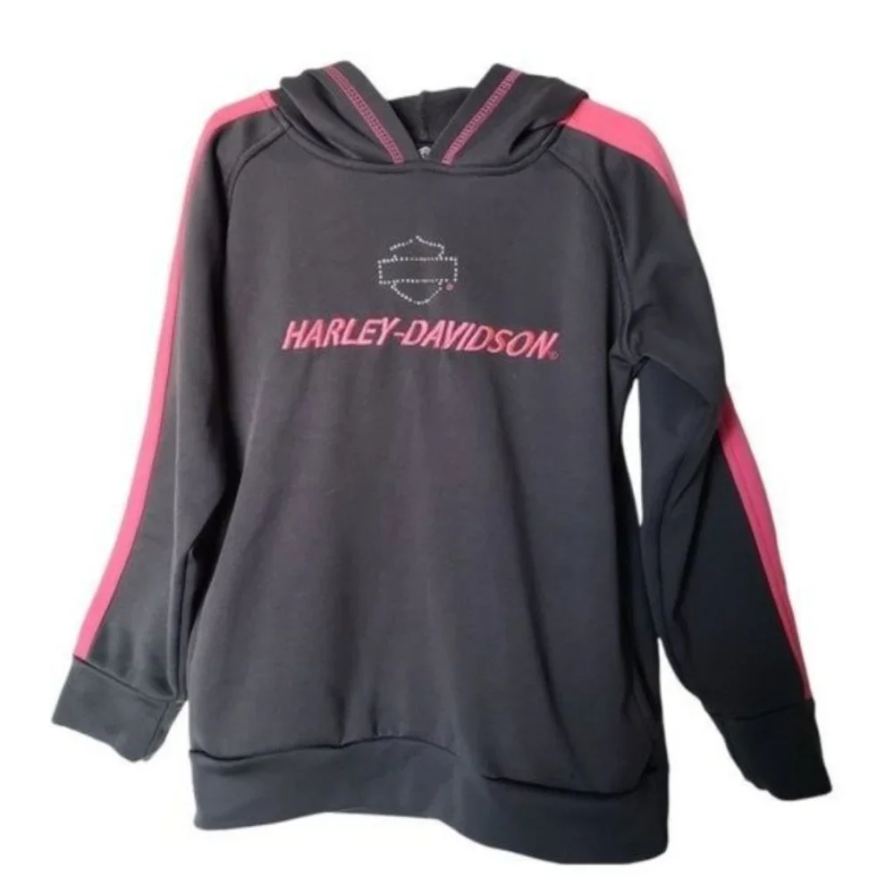Harley Davidson Sweatshirt Embroidered Logo Rhinestone Girls‎ Kids 6X Years Gray